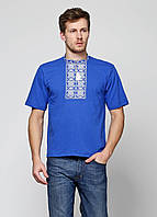 Современная вышиванка мужская, футболка вышитая для мужчин синяя