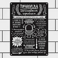Металева табличка для інтер'єру з принтом «Правила користування туалетом» 26х18,5х0,5 см (MET_20J082_SER)