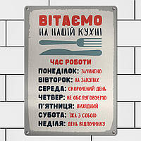 Металева табличка для інтер'єру з принтом «Вітаємо на нашій кухні» 26х18,5х0,5 см (MET_20J077_SER)