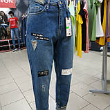 Джинси Bark MOM жіночі з надписами рвані котон 28 блакитні, фото 3