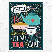 Металлическая табличка Time for tea and cake 260*185*0,5 мм (MET_20J045_WH)