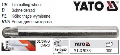 Різець роликовий на штоці l=82 мм YATO до плиткорізів YATO YT-37034, YATO YT-37036; Ø=