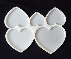 Молд силіконовий для льодяників і ізомальта Сердечка на 5 комірок від 4 см до 8 см