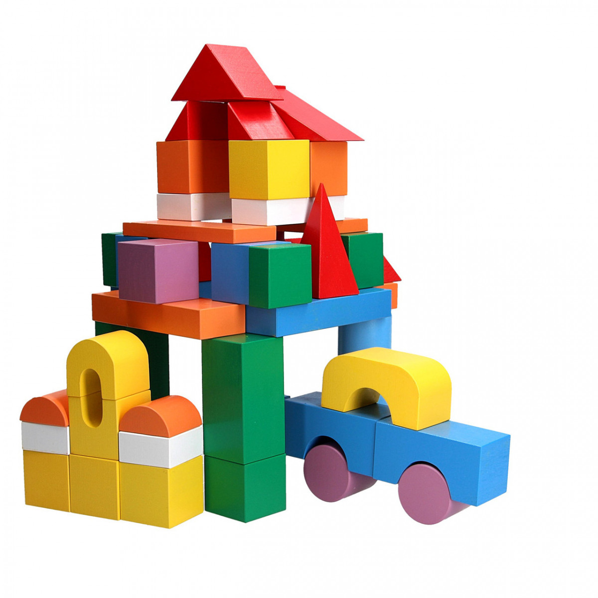 Детская развивающая игрушка деревянные цветные кубики конструктор в ведре 50 шт в ведре, Komarovtoys (А 319) - фото 1 - id-p87618729