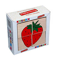Детские деревянные кубики Фрукты ягоды, Komarovtoys (Т 606) (укр)