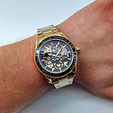 Водонепроникні оригінальні механічні наручні годинники скелетоны Skmei 9194 золотого кольору з автопідзаводом, фото 6