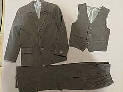 Сірий шкільний костюм трійка для хлопчика 122, 128, 134 зростання