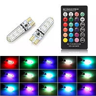 Якісні LED RGB лампи стробоскоп Пульт RGB T10 W5W ДХО Габарит автомото з стробоскопами на пульті ДУ