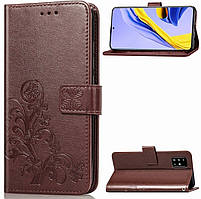 Чохол-книжка Clover для Samsung Galaxy A51 2020 / A515F з квіткою Коричневий