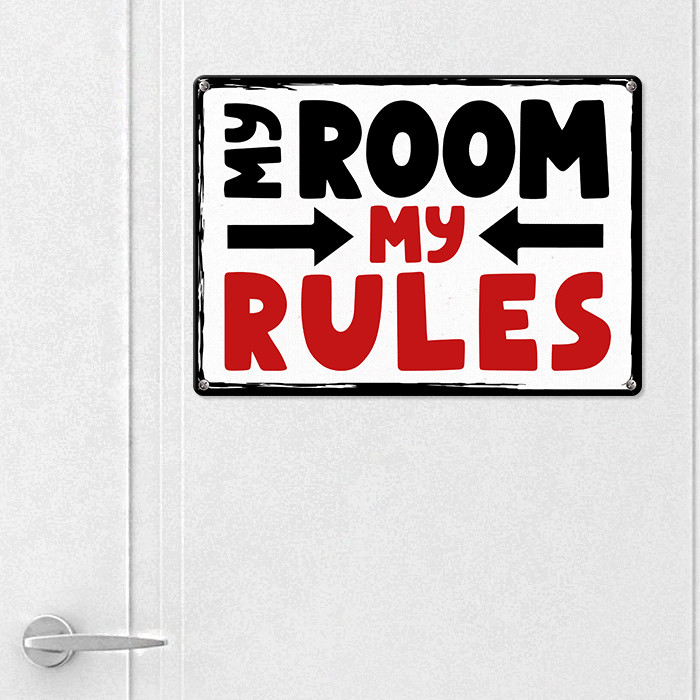 Табличка металева My room my rules 26х18,5 см (MET_20J007_WH)