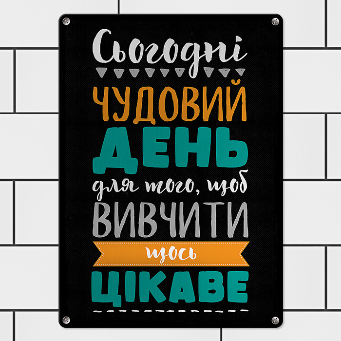 Металева табличка Сьогодні чудовий день для того, щоб вивчити щось цікаве 26х18,5 см (MET_20J065_SER)