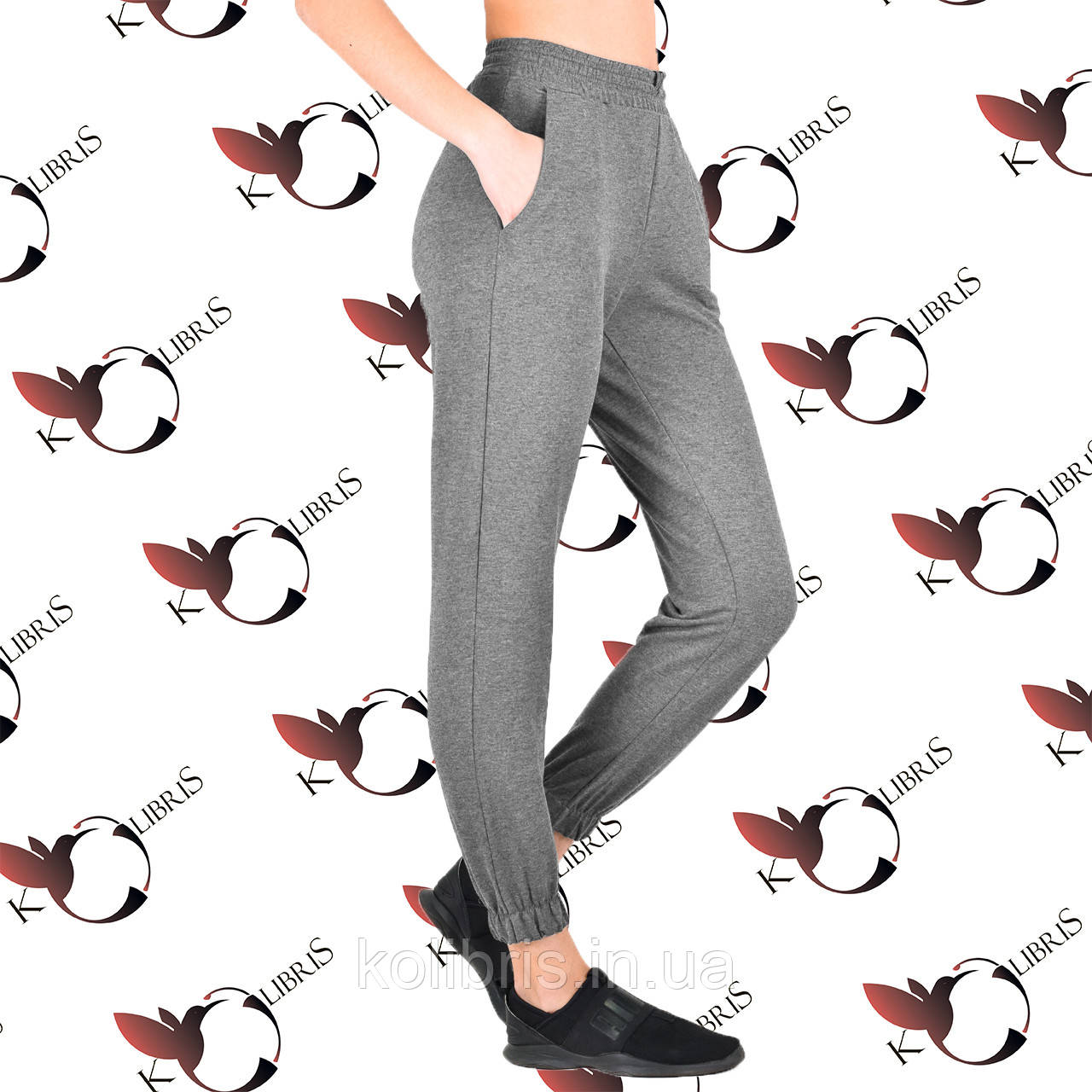 Штани світло-сіра двунітка з манжетом на гумці, фото 1