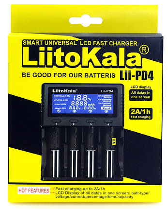 Універсальний зарядний пристрій Liitokala Lii-PD4 4 канали Ni-Mh/Li-ion/LiFePo4 220V/12V LCD, фото 1