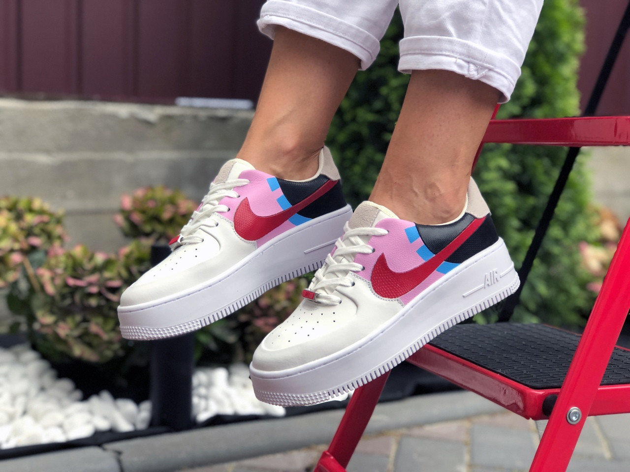 Кожані жіночі кросівки Nike Air Force AF-1 білі в стилі Найк підлітки