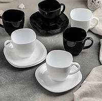 Чайний набір з квадратними блюдцями Luminarc CARINE White&Black 6х200 мл (D2371)