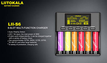 Універсальний зарядний пристрій Liitokala Lii-S6 6 каналів Ni-Mh/Li-ion/LiFePo4 USB LCD, фото 6