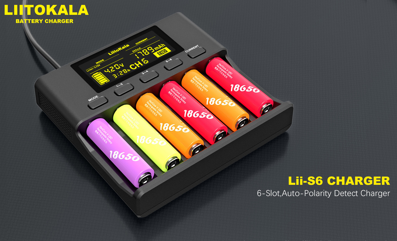 Универсальное зарядное устройство Liitokala Lii-S6 6 каналов Ni-Mh/Li-ion/LiFePo4 USB LCD - фото 5 - id-p1219948298