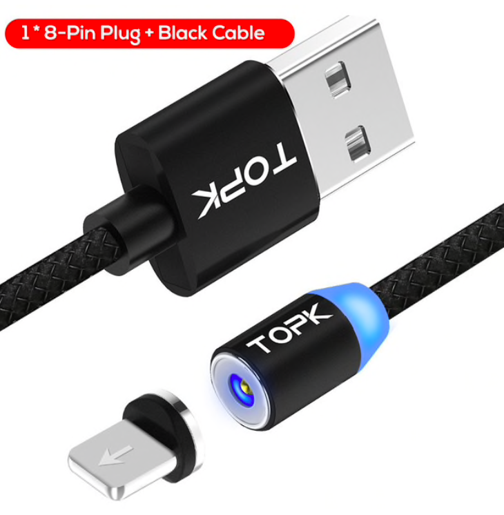 Магнітний Lightning кабель Topk AM 1 м Black, фото 1