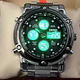 Водонепроникні оригінальні електронні наручні годинники Skmei 1389 dual time подвійне час чорного кольору, фото 4