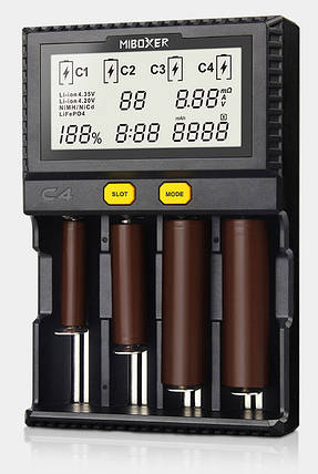 Універсальне зарядне MiBoxer C4 (v3) 4 канали Ni-Mh/Li-ion (4.2/4.35)/LiFePO4 220V/12V LCD, фото 1