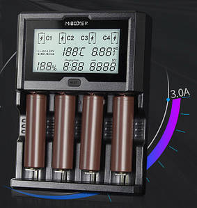 Універсальний зарядний пристрій MiBoxer C4-12 4 каналу Ni-Mh/Li-ion 3A 220V/12V USB Powerbank LCD