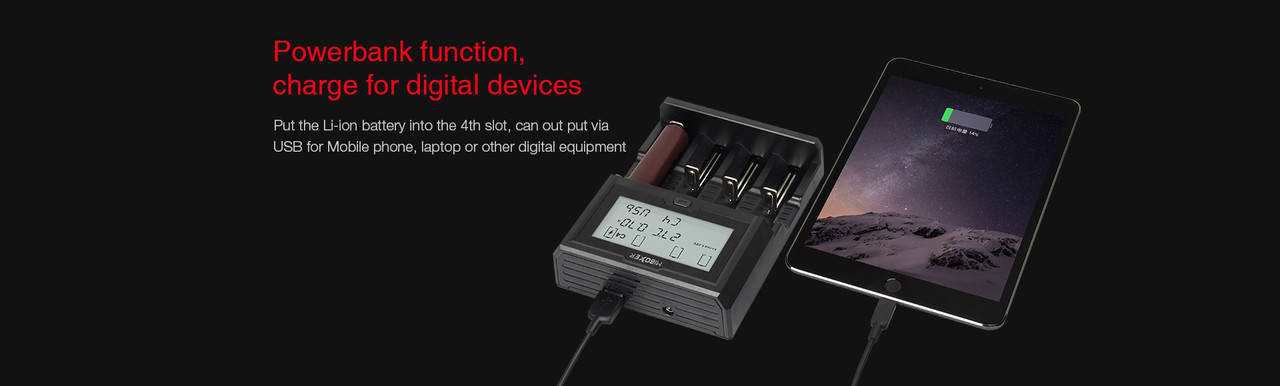 Універсальний зарядний пристрій MiBoxer C4-12 4 каналу Ni-Mh/Li-ion 3A 220V/12V USB Powerbank LCD, фото 2