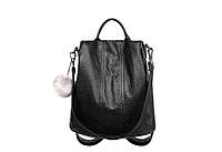 Рюкзак городской женский Экокожа черный классический молодежный сумка-рюкзак из эко-кожи для прогулок