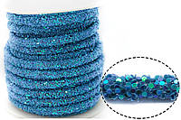 Полый шнур покрытый блёстками, цена за 1м, цвет Синий АВ, диаметр 6мм