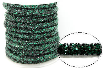 Порожнистий шнур покритий блискітками 6 мм 1 м Темно-зелений