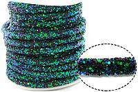 Полый шнур покрытый блёстками, цена за 1м, цвет Темно-зеленый АВ, диаметр 6мм