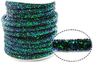 Порожнистий шнур покритий блискітками 6 мм 1 м Темно-зелений АВ