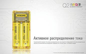 Універсальний зарядний пристрій Nitecore Q2 Yellow 2 канали Li-Ion/IMR 2A max 220V/12V LED, фото 6