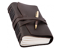 Кожаный Блокнот записная книга A5 с фирменной ручкой Comfy Strap в линию из кожи Crazy Horse Темно-коричневый