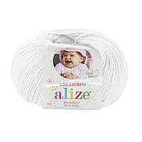 Детская зимняя пряжа Ализе BABY WOOL белого цвета