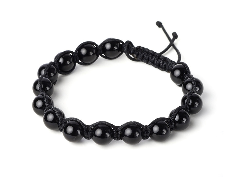Браслет із натурального каменю Агат чорного кольору Shamballa 8 мм