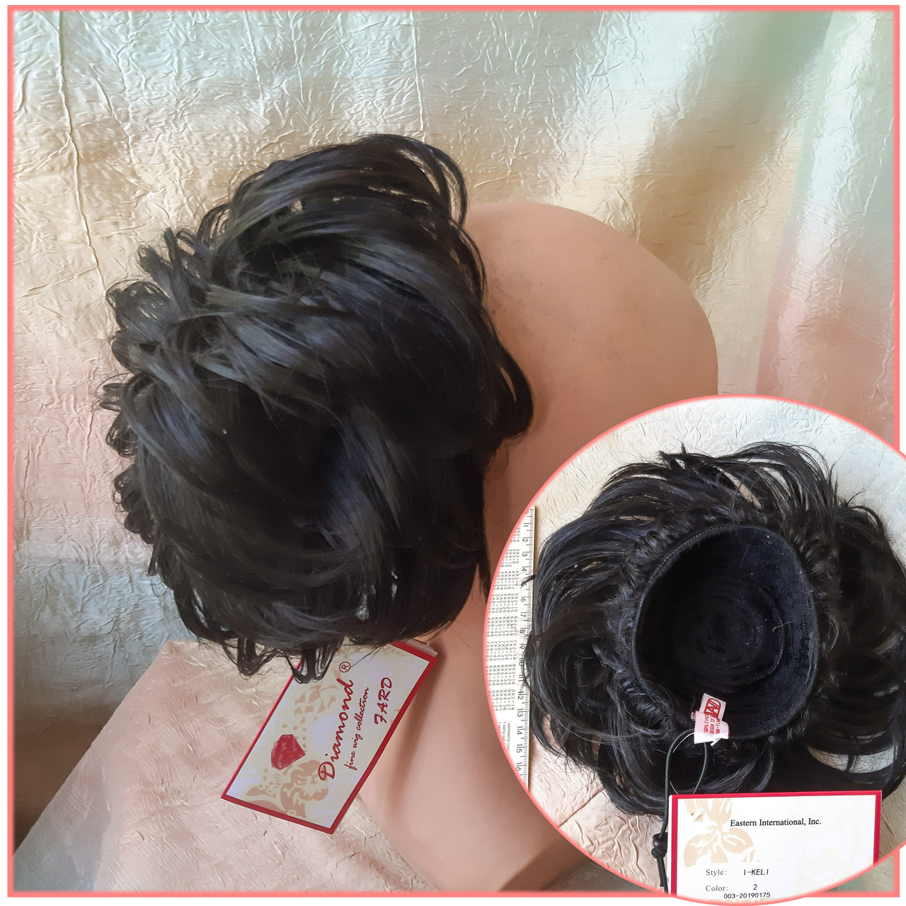 Шиньйон на гулька короткий на гребінцях чорний кава KELI-2, фото 1