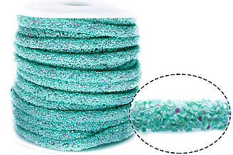 Порожнистий шнур покритий блискітками 6 мм 1 м Блакитний АВ (58)