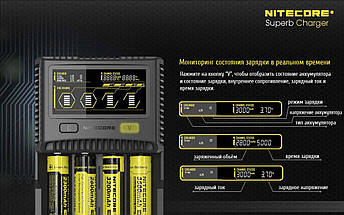 Універсальний зарядний пристрій Nitecore SC4 Ni-Cd/Ni-Mh/Li-Ion/IMR/LiFePO4 (3.6-4.35 V)/3A 220V/12V LCD, фото 5