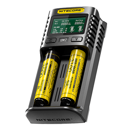Універсальний зарядний пристрій Nitecore UM2 2 каналу Ni-Mh/Li-Ion/IMR/LiFePO4 (3.6-4.35 V) USB QC2.0 LCD, фото 2