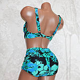 Роздільний жіночий купальник батал, чорний із зеленими квітами, для великих жінок великий 62-й розмір, фото 4