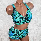 Роздільний жіночий купальник батал, чорний із зеленими квітами, для великих жінок великий 62-й розмір, фото 5