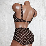 Великий 58 розмір. Модний жіночий роздільний купальник, коричневий, для жінок із формами, фото 3