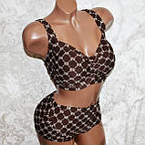 Великий 58 розмір. Модний жіночий роздільний купальник, коричневий, для жінок із формами, фото 4