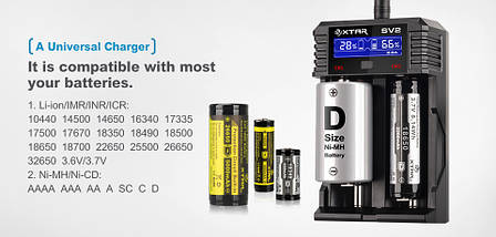 Універсальний зарядний пристрій XTAR SV2 Rocket Ni-Cd/Ni-Mh/Li-Ion 220V/12V LCD, фото 6