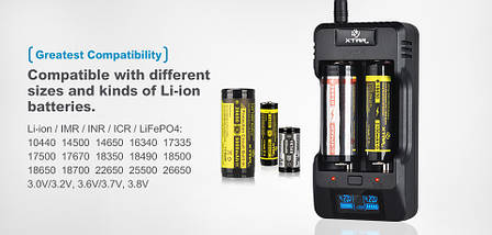 Універсальний зарядний пристрій XTAR VP2 Li-Ion/LiFePO4 (3.6-4.35 V) 220 V/12 V Powerbank LCD, фото 4