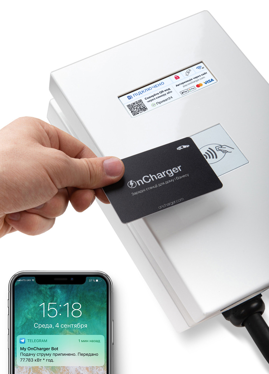 Зарядна станція для електромобілів OnCharger Type1 Type 2 22 кВт NFC Android iOS Автономна модель Offline