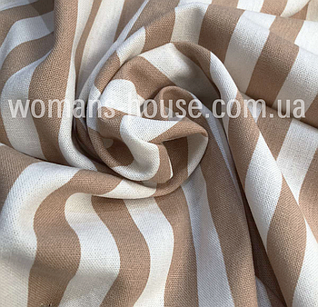 Тканина Льон натуральний (Льняна тканина) смужка 15 мм Беж з білим