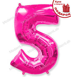 Кулька Цифра "5" (102 см), Іспанія, колір - малиновий (металік)