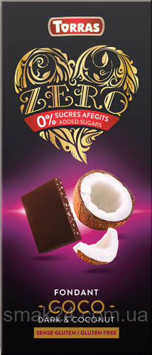 Шоколад без сахара и глютена Torras ZERO черный с кокосом Испания 125г - фото 1 - id-p522668955