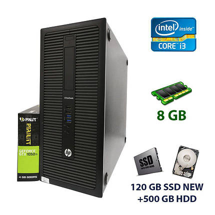 HP EliteDesk 800 G1 Tower / Intel Core i3-4130 (2 (4) ядра по 3.4 GHz) / 8gb DDR3 / 120 GB SSD NEW+500 GB HDD / nVidia GeForce GTX 1050 Ti, 4 GB, фото 2